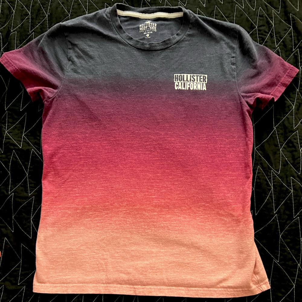 HOLLISTER Boys T-shirt Slub Cotton Navy-Magenta-Pink Fade design Sz S